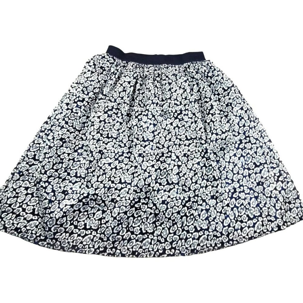 Girls Mini Skirt Metallic Silver Blue Floral Print Size Large Skater  JH1046